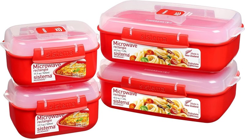 Microwave Cookware Set: 4 Rectangular Containers with Steam Vents & Easy Tabs gallery