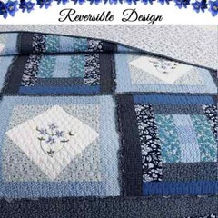 REAL PATCHWORK SHABBY CHIC COZY COTTAGE BLUE NAVY TEAL WHITE RUFFLE QUILT SET