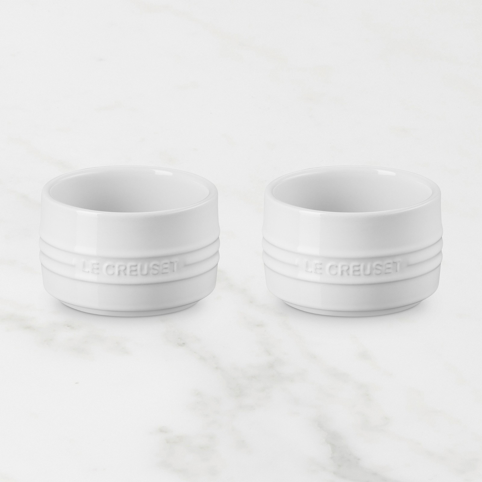 🔥 LE CREUSET WHITE BUNDLE SET OF 2 ROUND STRAIGHT WALL STACKABLE RAMEKINS 7OZ ✅ gallery