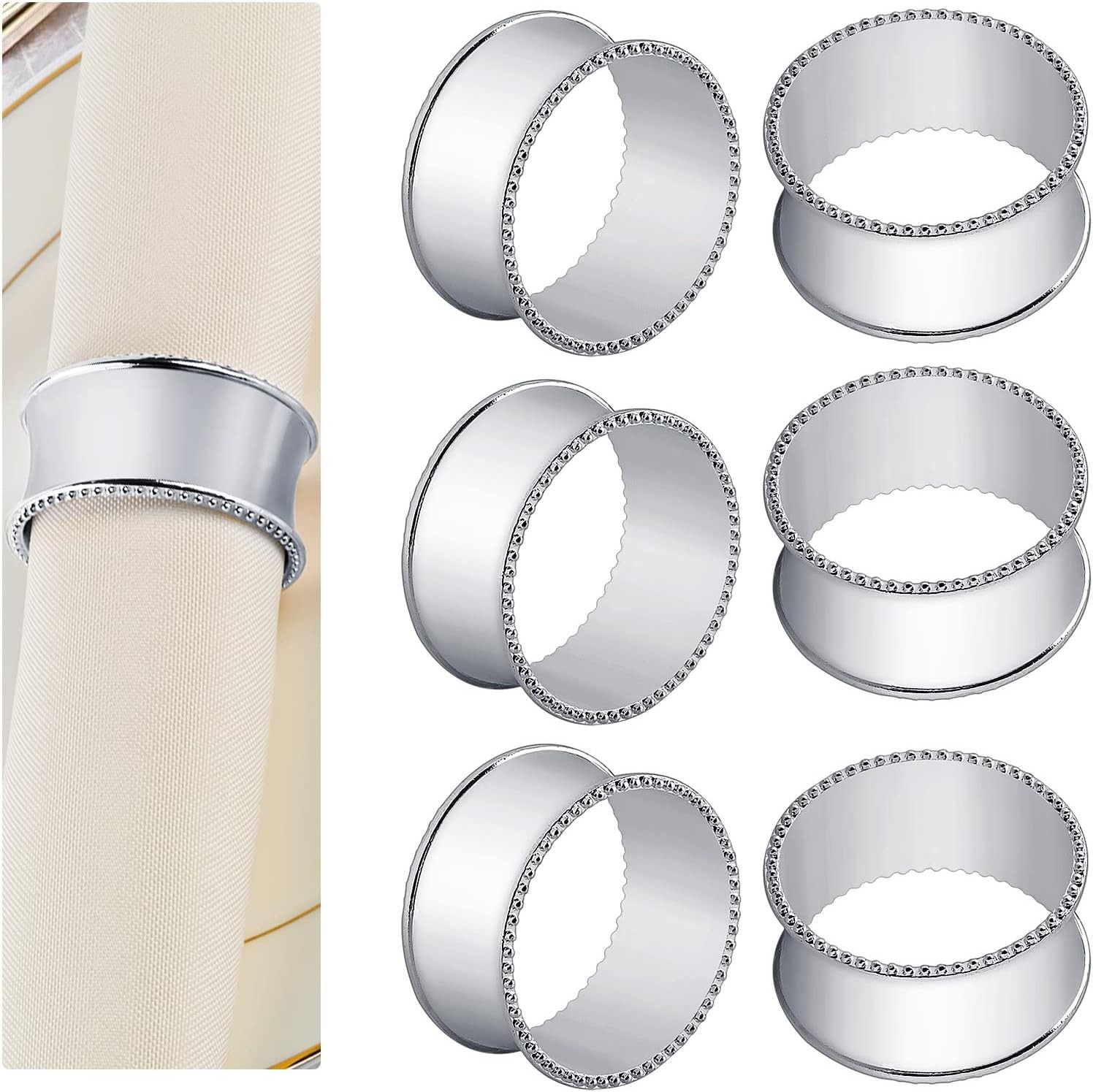6 Pcs Stainless Steel Bead Side Napkin Rings Delicate Serviette Buckles Silver gallery