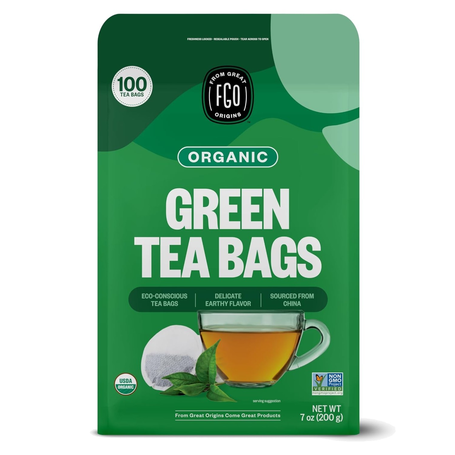 Green Tea 100 Count Bags - Resealable Eco-Friendly Pack gallery