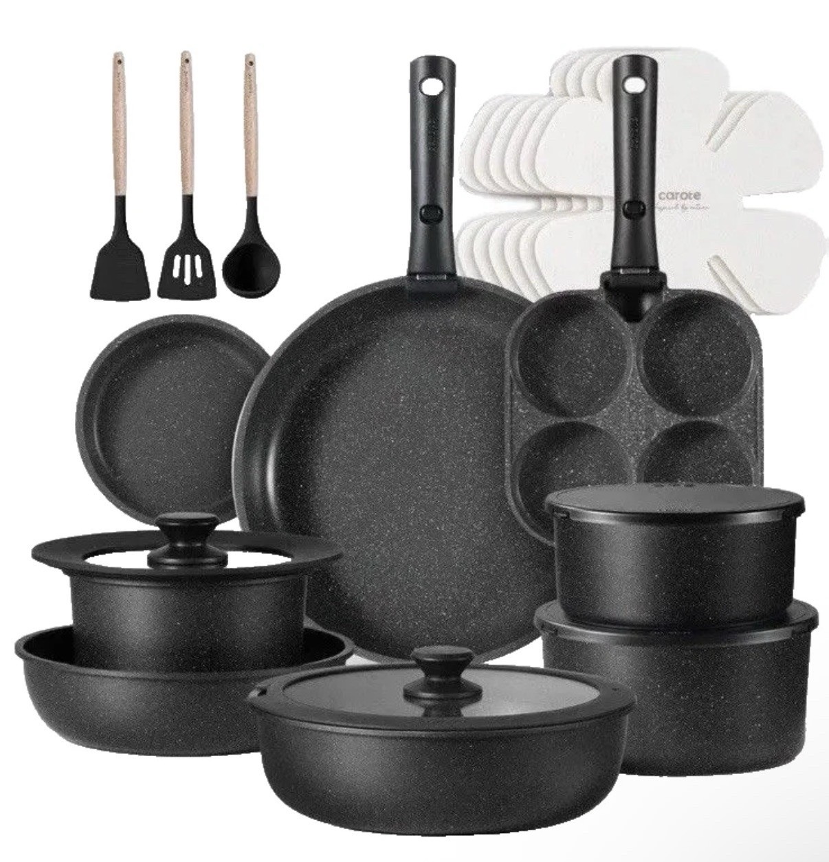 Carote 23pcs Cookware Set | Ceramic Non Stick Pots and Pans | Detachable Handles gallery
