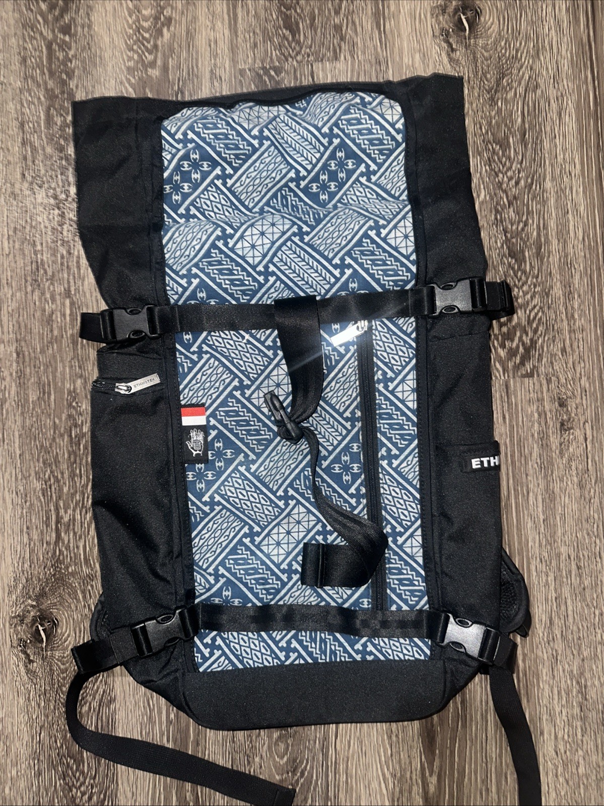 Ethnotek Raja 30 Backpack Travel Laptop Pack Removable Thread Panel Blue Pattern 2