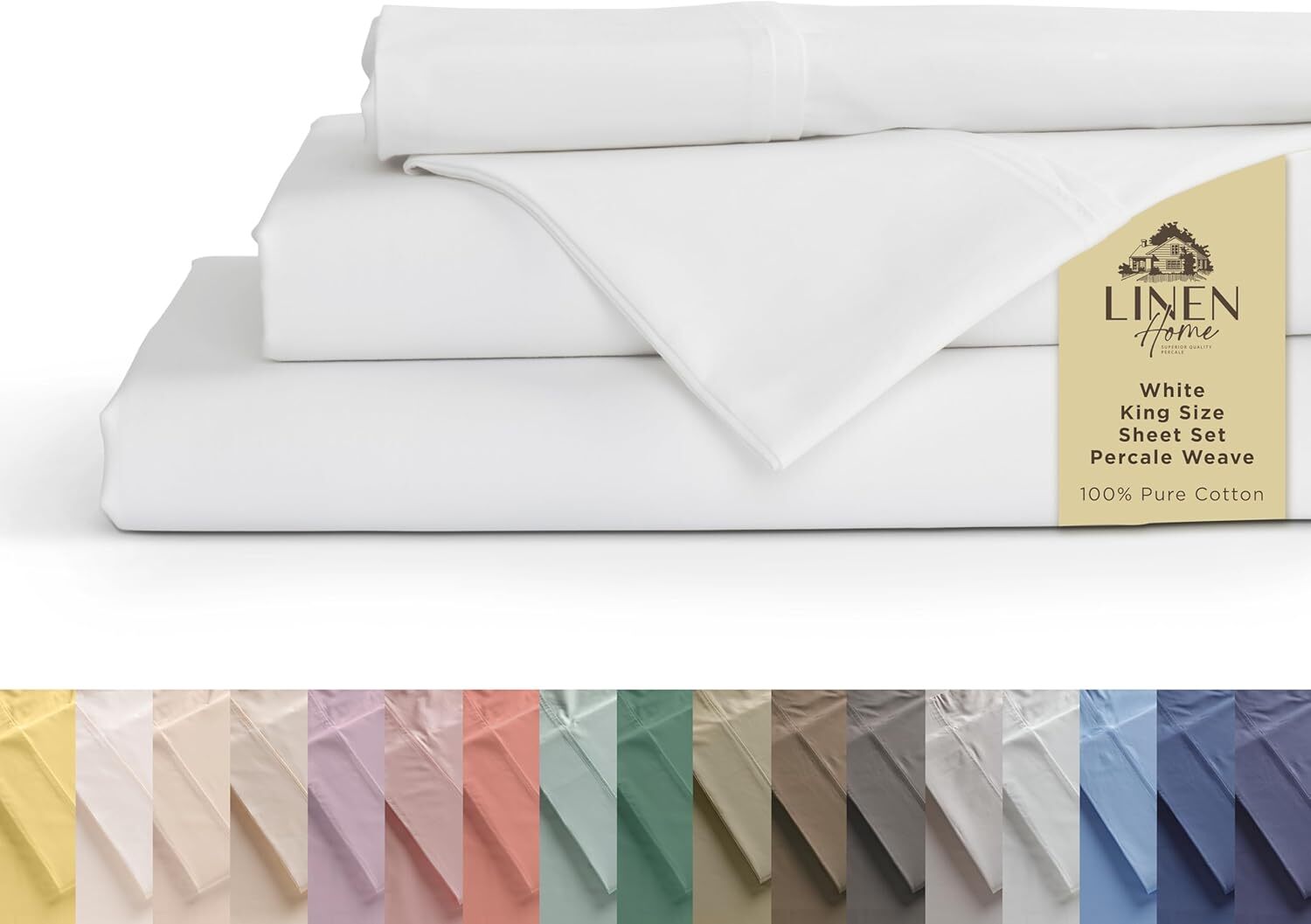 100% Cotton Percale Sheets King Size, White, Deep Pocket, 4 Pieces Set gallery