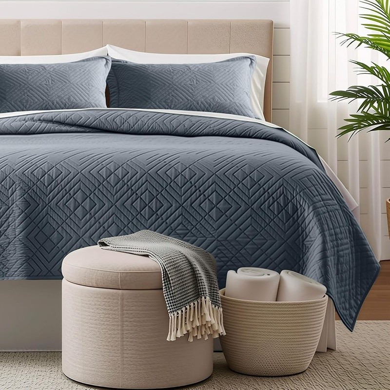 Microfiber King Quilt Set Lightweight Reversible W/ Pillow Shams Euro Shams New gallery