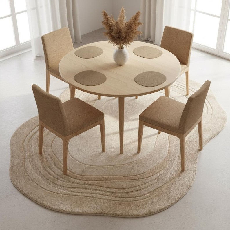 Hand Tufted Irregular Shape Rug – Minimalist Beige Area Rug, Tufted Wool Carpet gallery