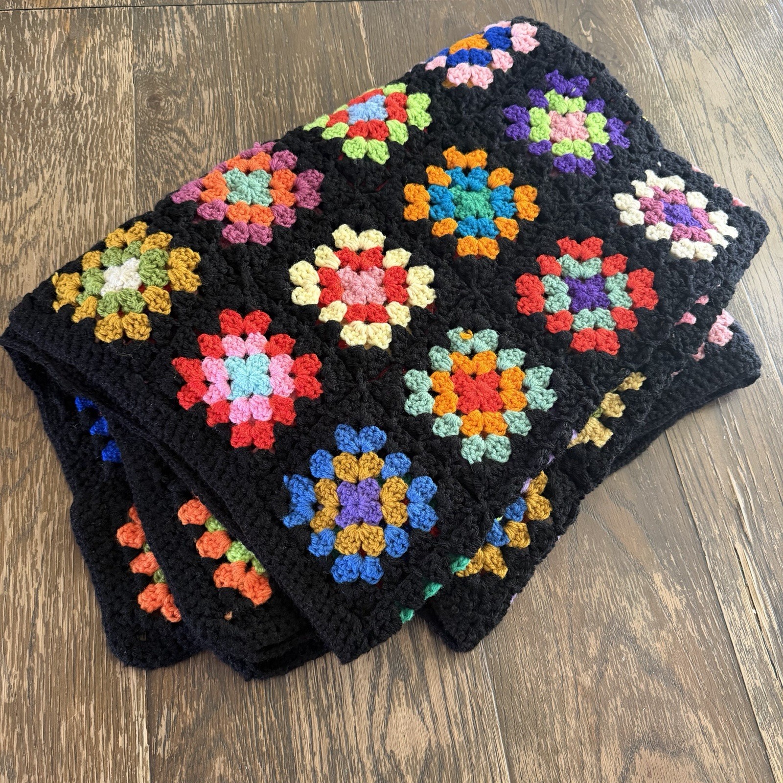 Granny Square Roseanne Hand Crocheted Afghan Throw Blanket 90s Cottagecore 66x45 gallery