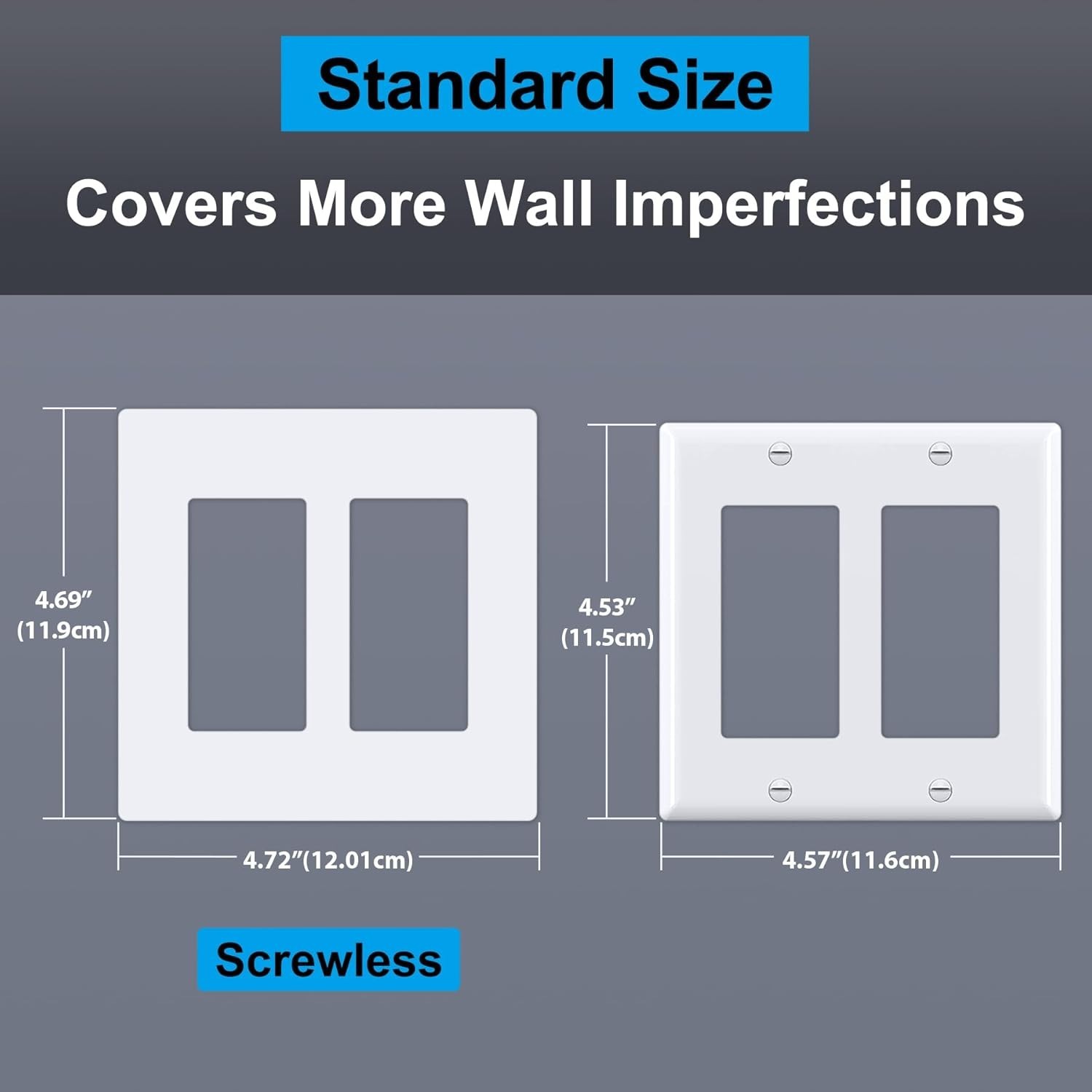 (5 Pack) BESTTEN USWP6 Matte Snow White Screwless Decorator Wall Plate, 2-Gang O gallery