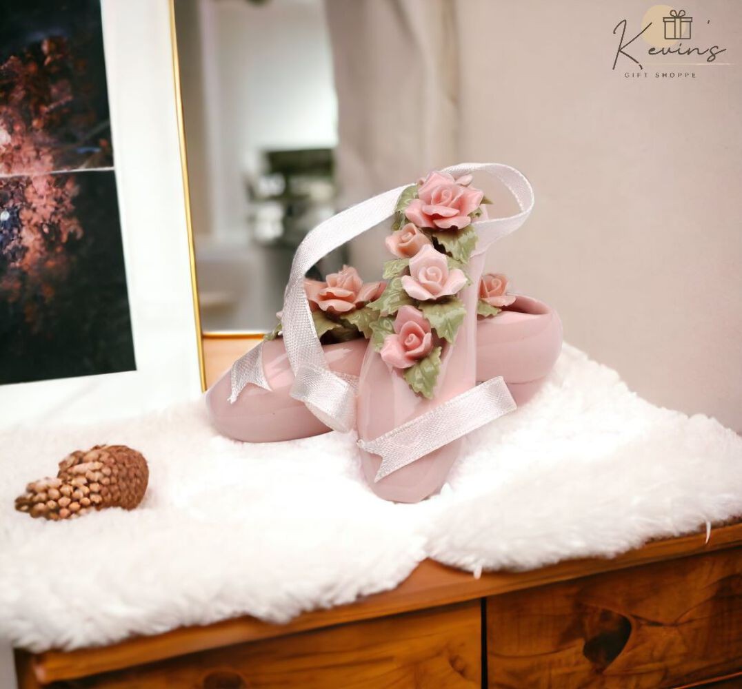 Ceramic Ballerina Pointe Shoes with Rose Flowers Figurine, Home Décor, Gift for gallery