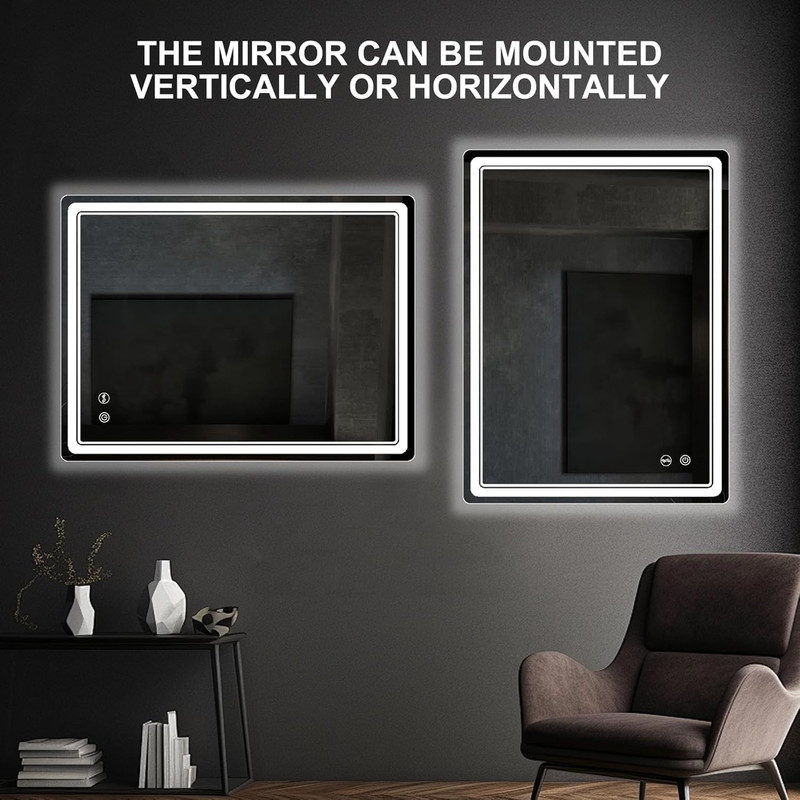 Dimmable 28x20 LED Bathroom Mirror with Anti-Fog & UL Certification gallery