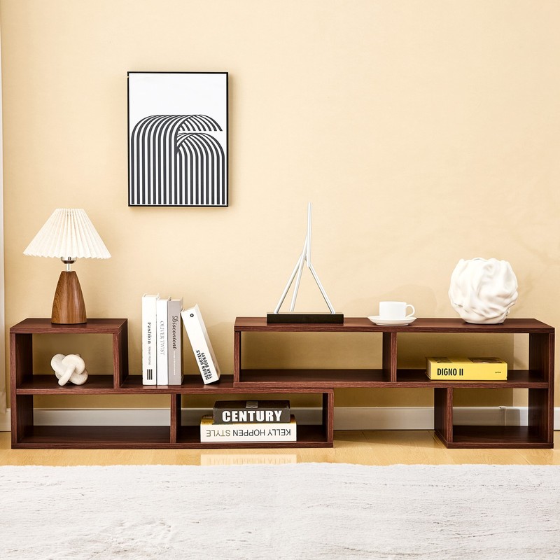 Modular TV Stand Media Console, Dark Walnut Engineered Wood, Adjustable gallery
