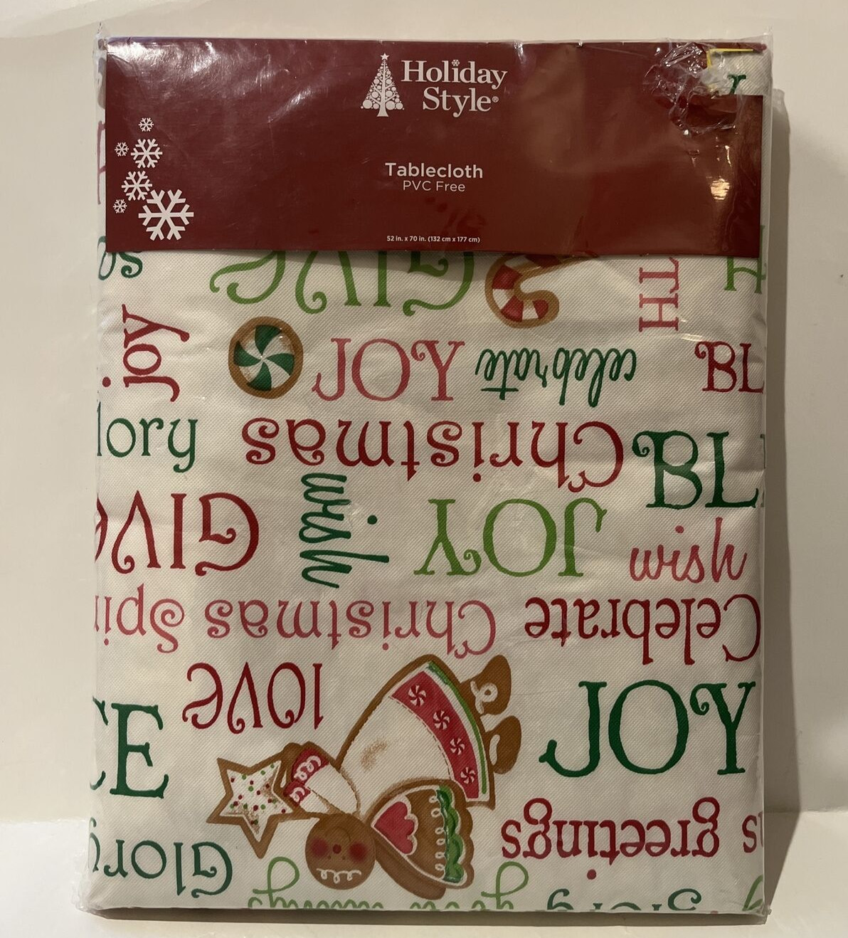 Vintage Holiday Style Christmas Table Cloth 52 X 70 Inches Faith Hope Love NOS gallery