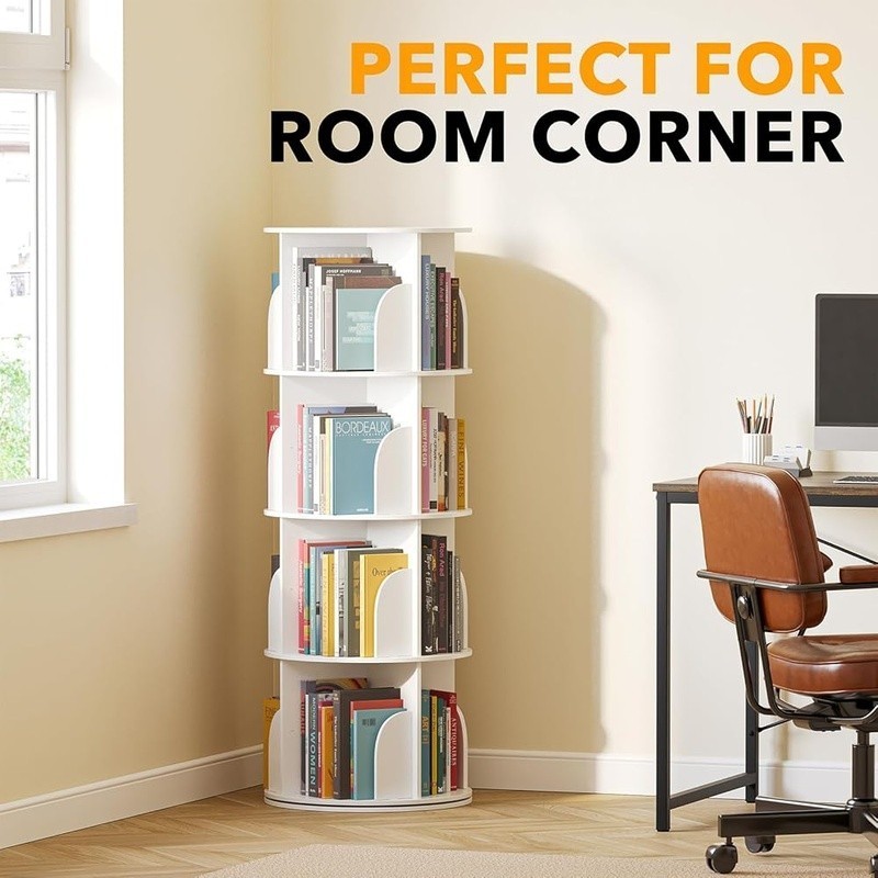Rotating Bookshelf Tower Space Saving 4-Tier Book Organizer Home Office New gallery