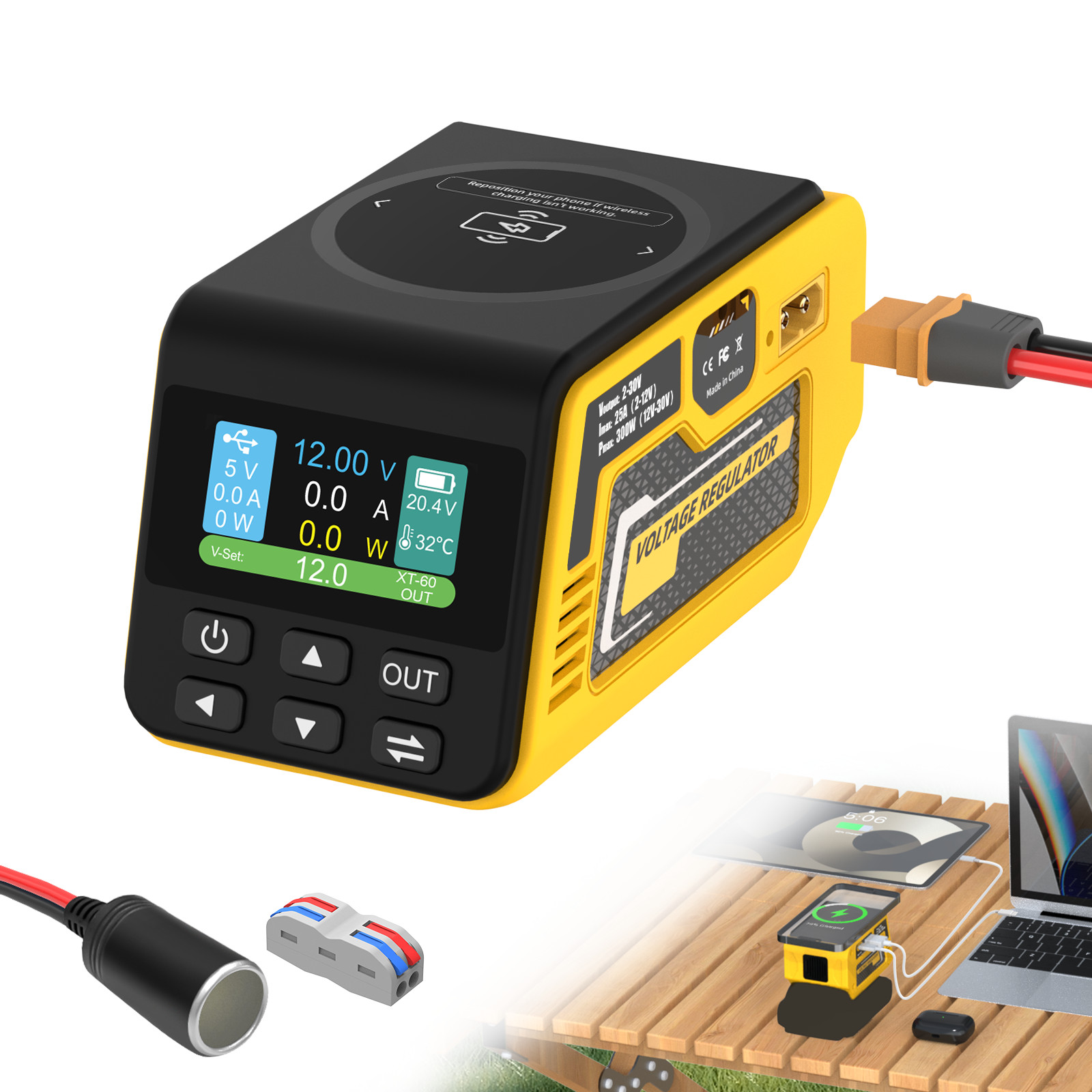 300W Adjustable Voltage Regulator Compatible with Dewalt 20V Battery, DC 2-30V gallery