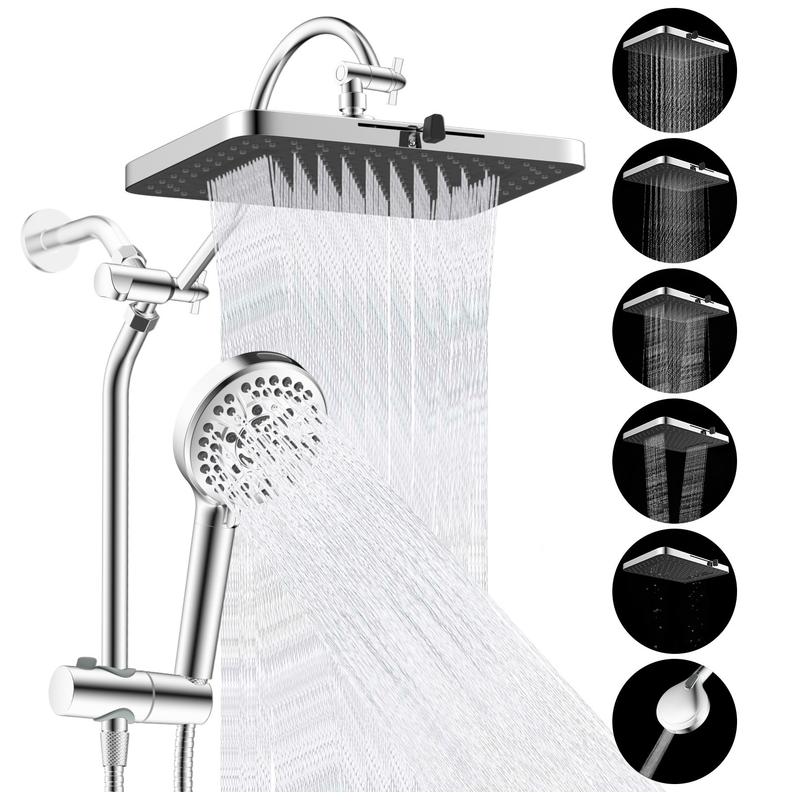Hibbent High Pressure Rainfall Shower Head Combo with Headheld Spray Bath Shower gallery