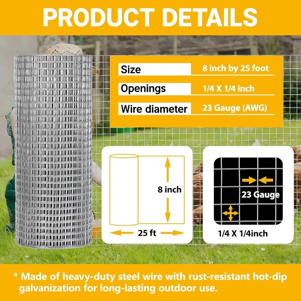 8In X 25Ft Hardware Cloth Chicken Wire - 1/4 Inch 23 Gauge Hot Dipped Galvanized gallery