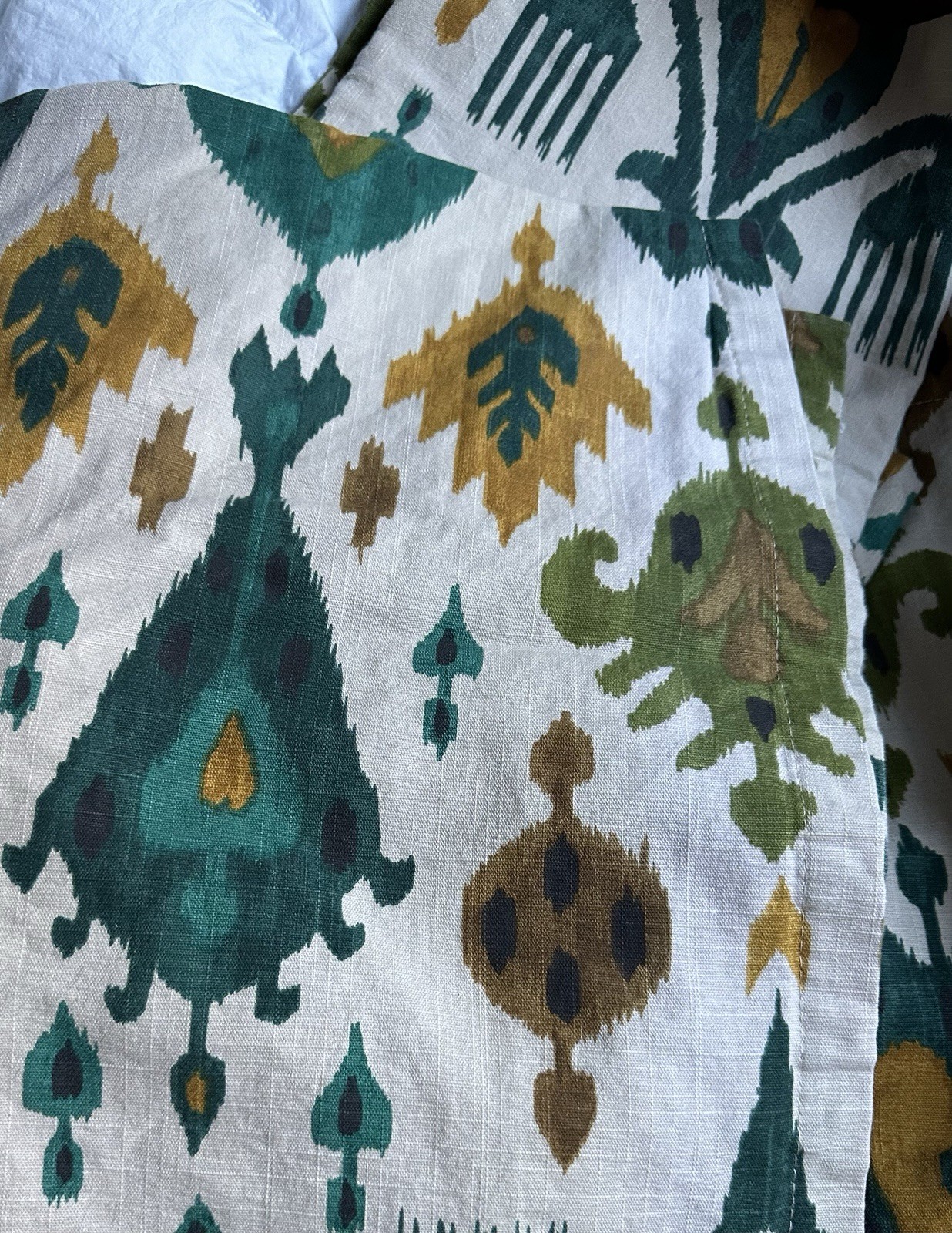 Set 2 World Market Aberdeen Aztec Ikat Green Beige Cotton Curtains 48x84 gallery