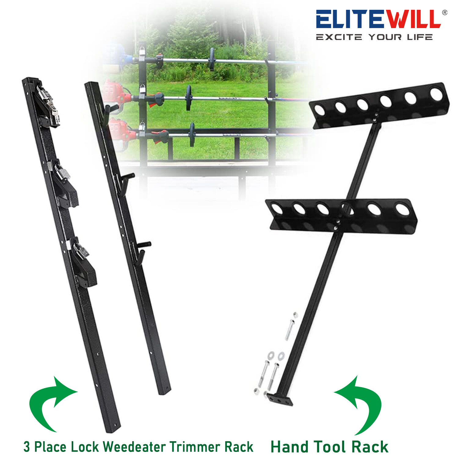 3 Place Lock Weedeater Trimmer Rack & Hand Tool Rack for OPEN Trailer Truck NEW gallery