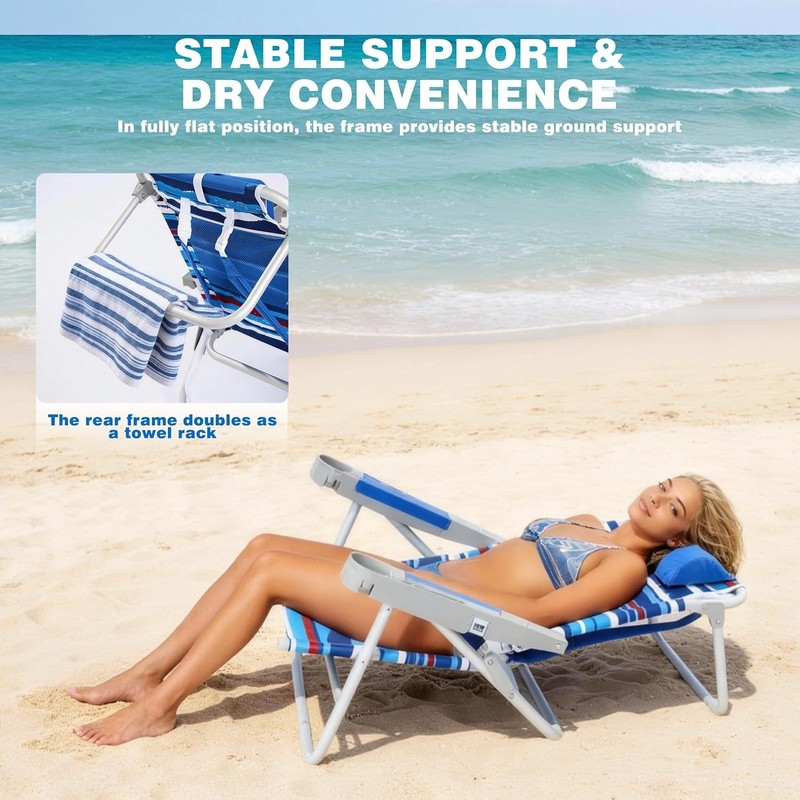 Extra Wide Low Beach Chair 5 Position Lay Flat 500 LBS Heavy Duty, XL Oversized gallery
