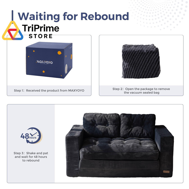 MAXYOYO Convertible Sofa Bed, Pull Out Loveseat 59" Tri-fold Loveseat, Black gallery