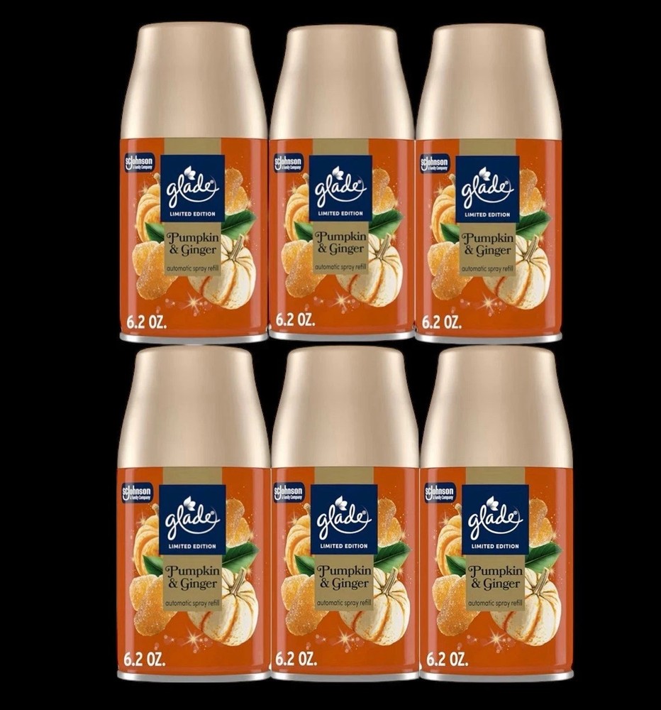 6 Glade Pumpkin and Ginger Automatic Air-Freshener Refill Spray Limited Edition.
