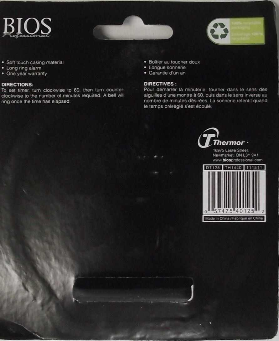 Bios DT125 60min Kitchen Cooking Timer Mechanical Rubberized Soft To Touch Black gallery