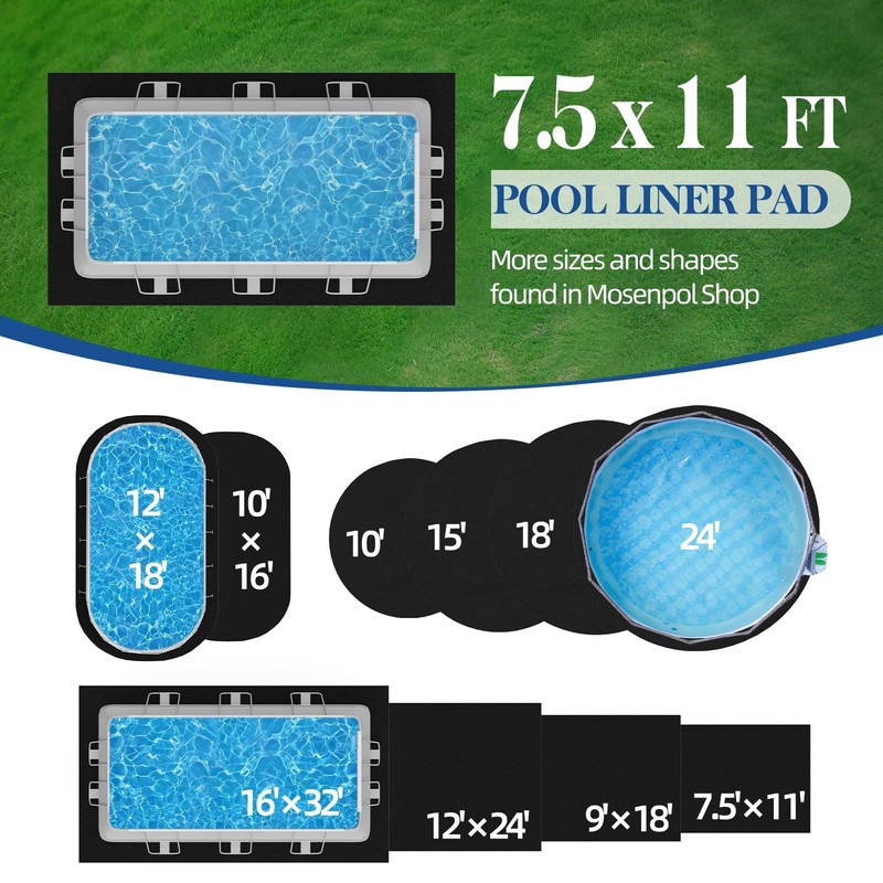 7.5' × 11' Rectangle Pool Liner Pad for Above Ground Pools, Durable Under gallery