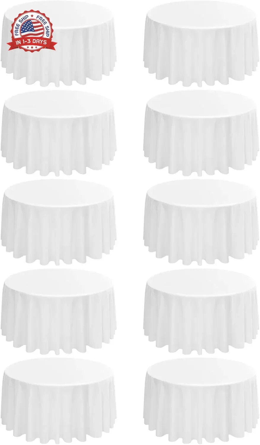 10 Pack Round Tablecloths - 120 Inch, White Polyester Table Cover for Round Tabl gallery