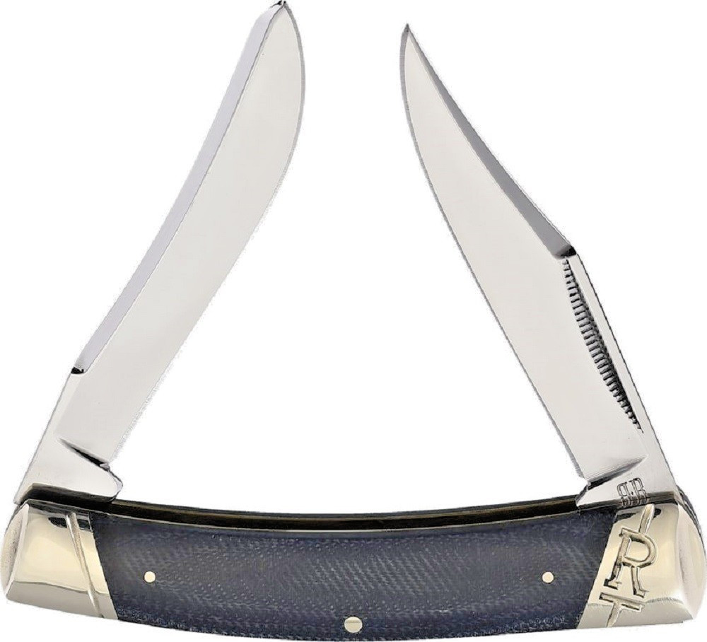 Large Moose Pocket Knife by Rough Ryder, T10 Carbon Steel, Denim Micarta Handles