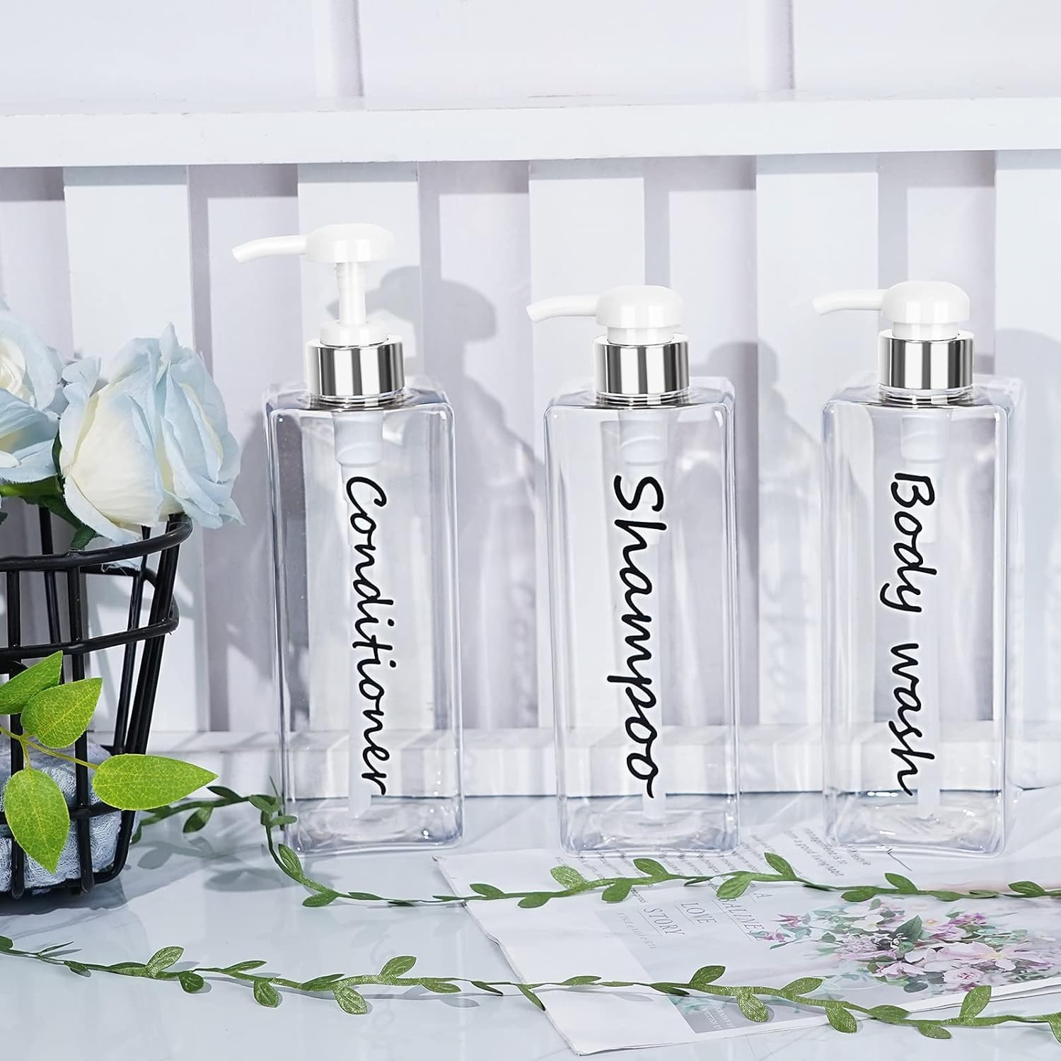 21oz Shampoo Dispenser - Refillable Shampoo and Conditioner Bottles (Clear, S... gallery