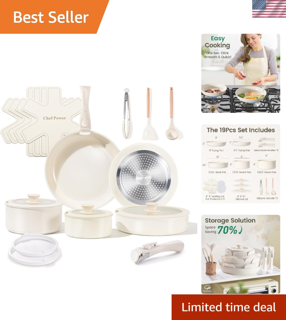Ceramic Cookware Set Non Toxic with Detachable Handles, Healthy Nonstick Pans... gallery