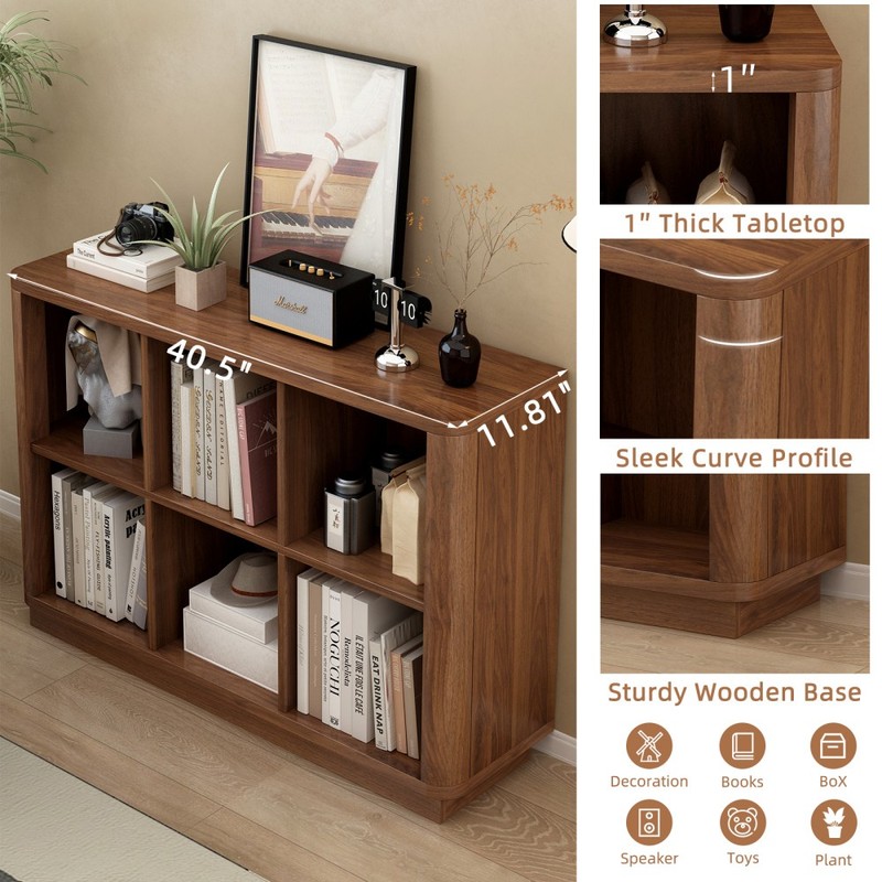 6 Cube Storage Bookcase 40" Wide Horizontal Bookshelf Curved Edge 2 Tier gallery