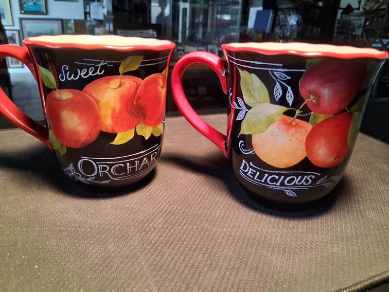 Cracker Barrel Apple Orchard Grove Red/Black Coffee Mugs Set Of 4 gallery