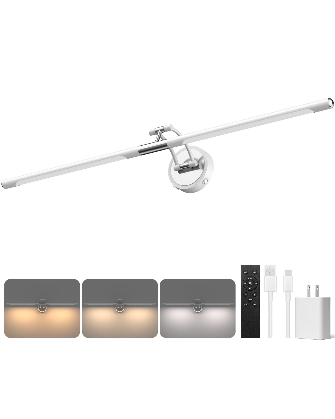 Dimmable Battery Operated Picture Light with Remote - 38" Rechargeable Chrome gallery