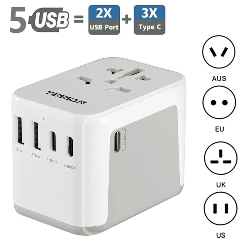 28W Universal Travel Adapter Worldwide Plug Adaptor with 2 USB A & 3 USB C Ports gallery