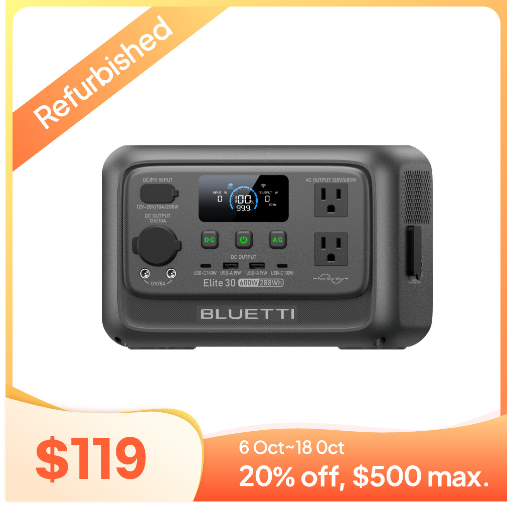 BLUETTI Elite 30 V2 288Wh Portable Power Station For Camping & Home Use gallery
