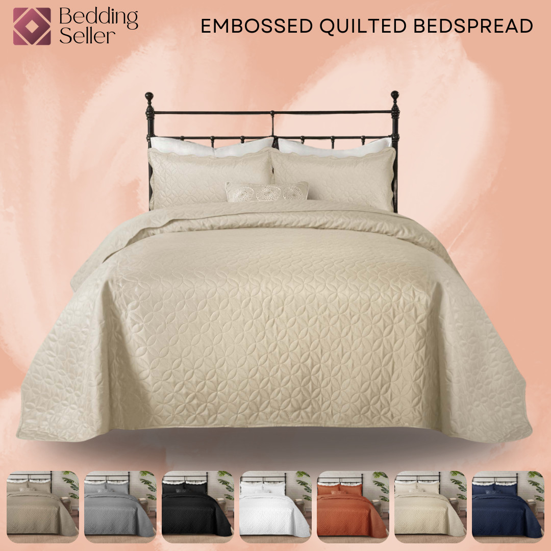 3 Piece Embossed Quilted Bedspread Set Twin Queen King Size Coverlet Bed Throws gallery