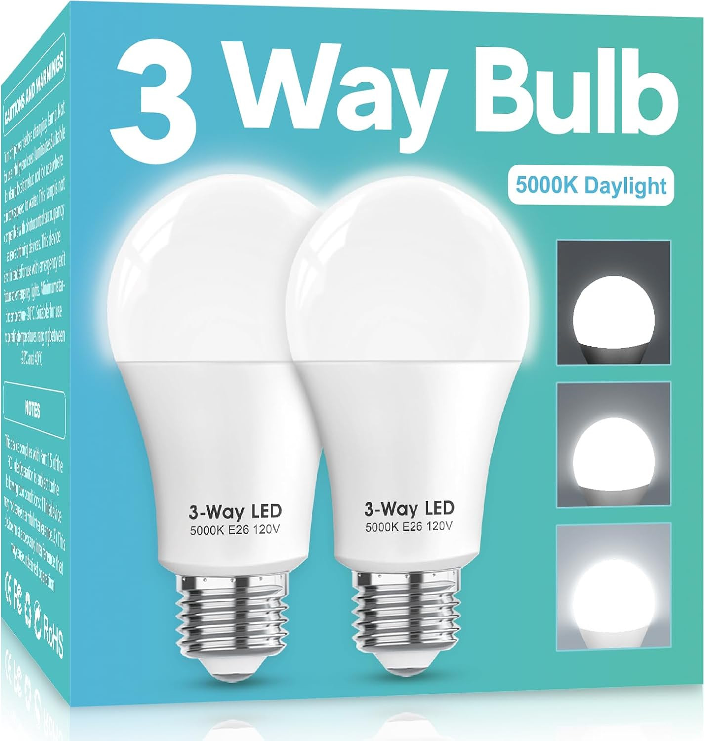 3 Way LED Light Bulbs 50 100 150W Equivalent, Daylight White 5000K 3 Way Light B gallery