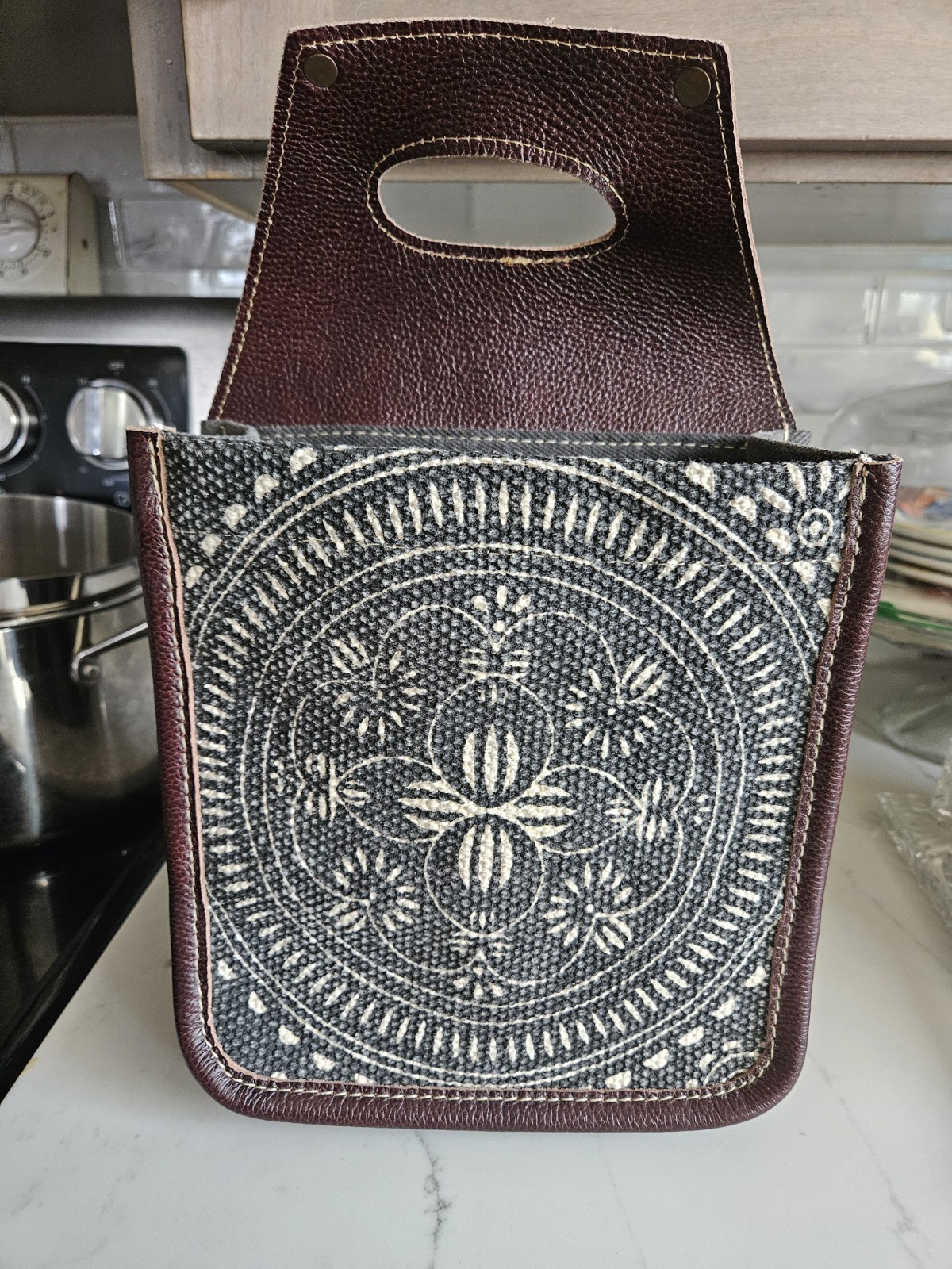 Myra Bag Mandala Pattern Leather Canvas Wine Carrier Bag for Bottles gallery