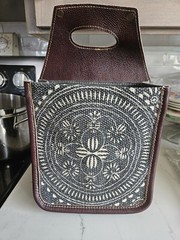 Myra Bag Mandala Pattern Leather Canvas Wine Carrier Bag for Bottles