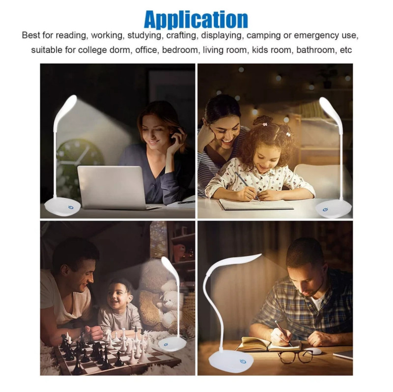 USB LED Desk Light Dimmable Bedside Reading Lamp Rechargeable Touch Control -&# gallery