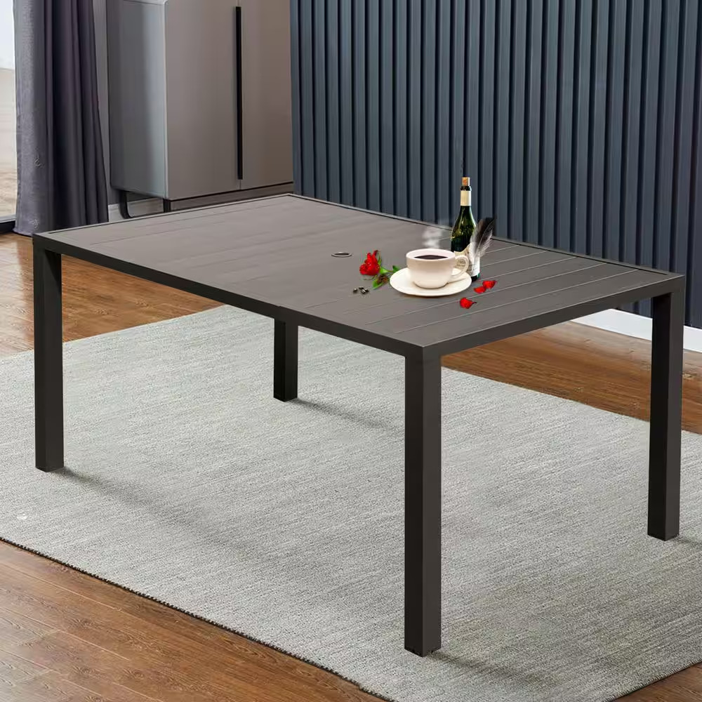 Black 62 In. Metal Outdoor Dining Table for 6, Patio Table for Deck Garden Lawn gallery