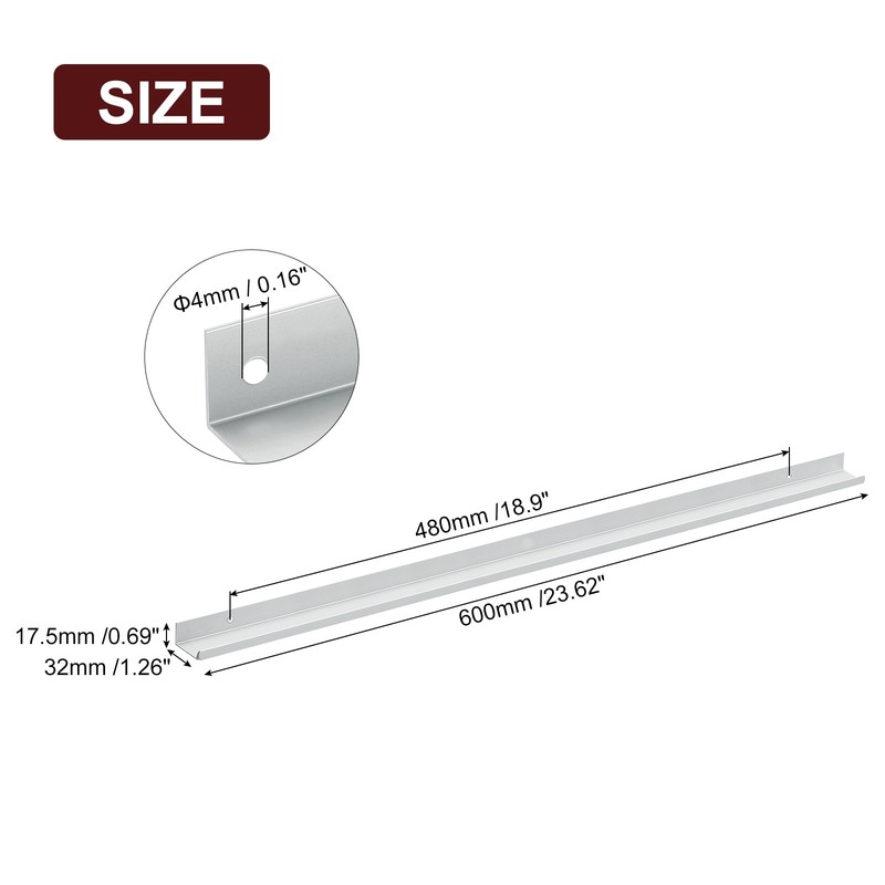Cabinet Edge Finger Pull, 4pcs 600mm / 23.62" Hidden Cabinet Pulls, Silver gallery