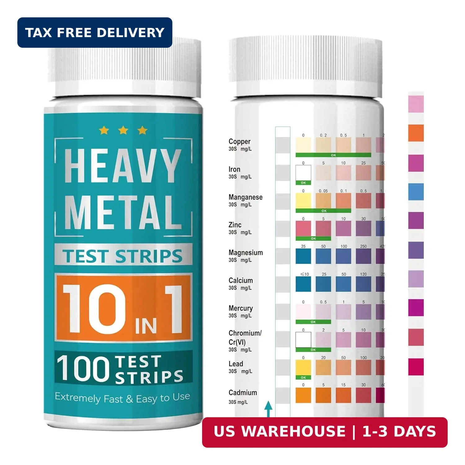 Heavy Metals Water Test Strips (100 Strips) -10in1 Home Water Testing Kit for Ir gallery