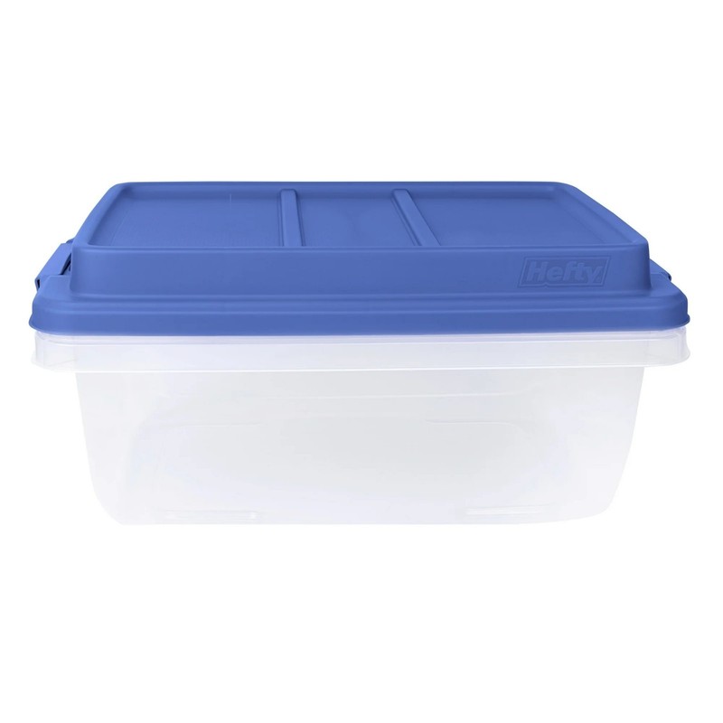2pk Hefty 18 Quart Clear Plastic Latched Storage Bin with Blue HI-RISE Lid,Adult gallery