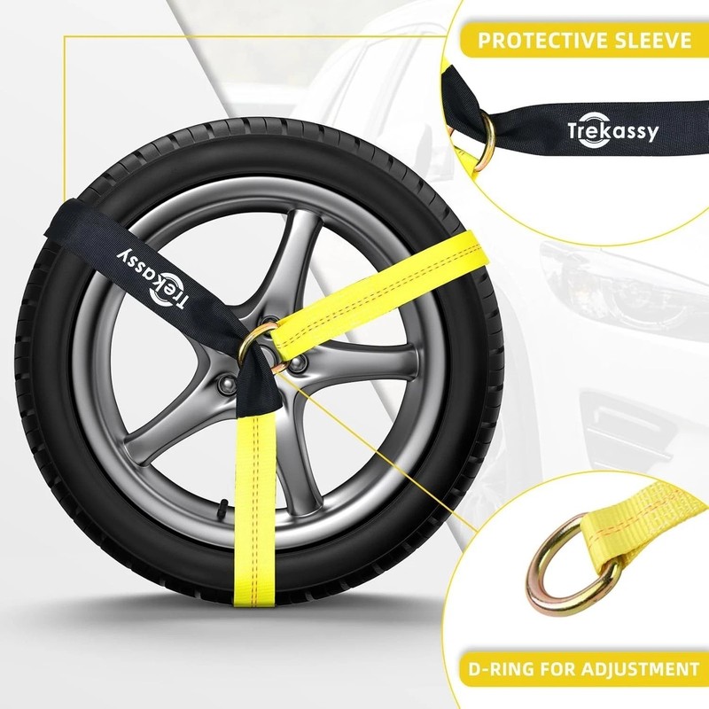 Car Tie Down Straps for Trailers Include 4 Ratchets with Steel Chain Anchors,... gallery