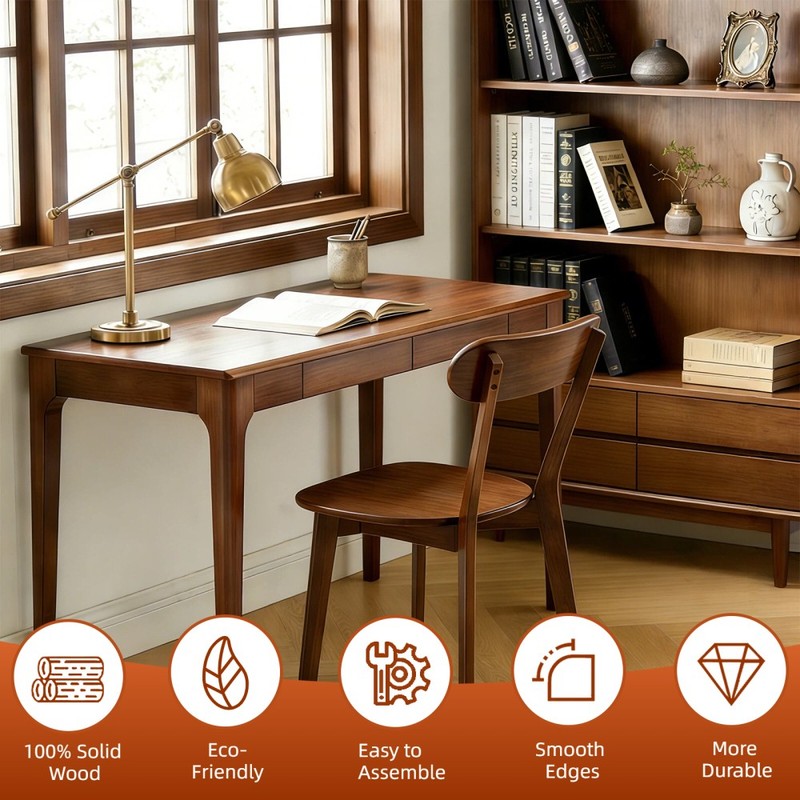 100% Natural Solid Wood Dining Chairs Set of 2, Mid Century Modern gallery