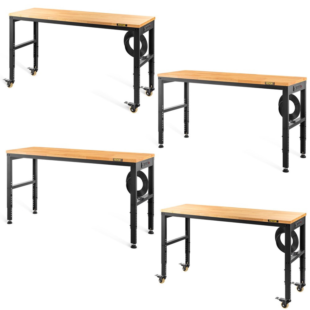 Adjustable Height Workbench Work Bench Table 48"/53"/61"/72" w/ Power Outlets