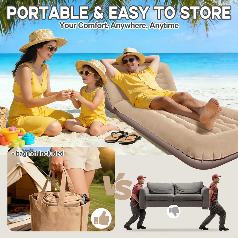 Inflatable Couch for Camping, Air Mattress with Adjustable Backrest, Blow Up ... gallery
