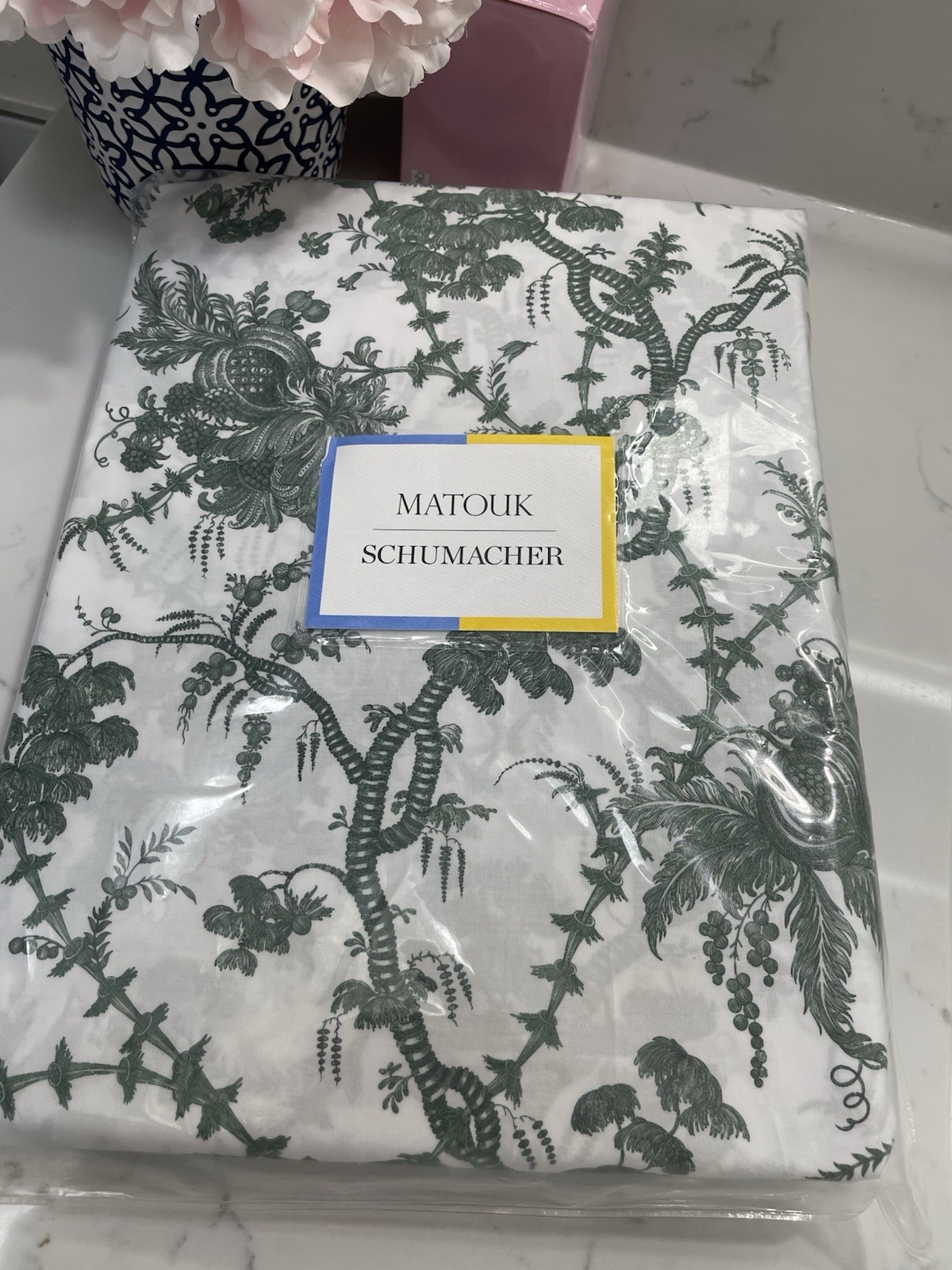 $425 Matouk Italy New 1pc King Fitted San Cristobal 500TC Percale 17” Green gallery